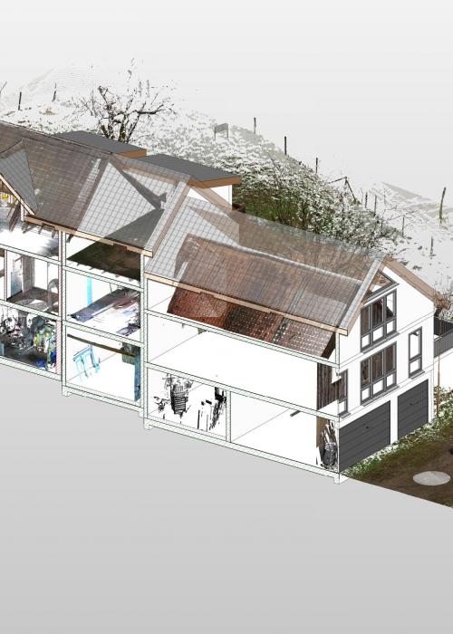 Gebäuderekonstruktion - Überlagerung der Punktwolke und des 3D Models